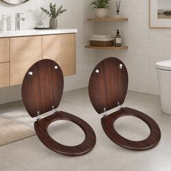 Toilet Seats with Lids 2 Pack Universal MDF Brown Bathroom Fixture Hardware