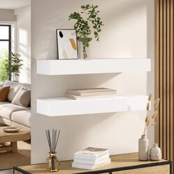 Chic White Wall Shelves with Hidden Drawers