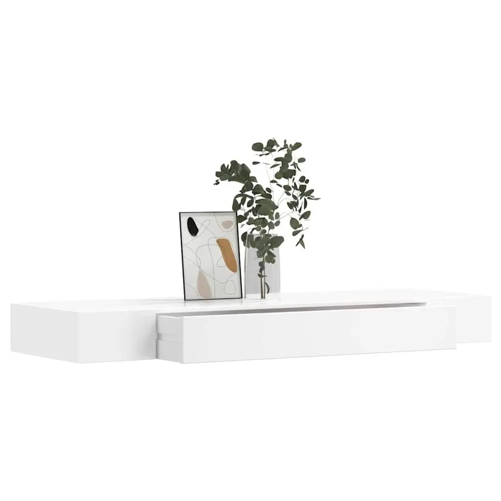 Wall Shelves 80 cm White Floating with Drawers 2 pcs Invisible Mounting System