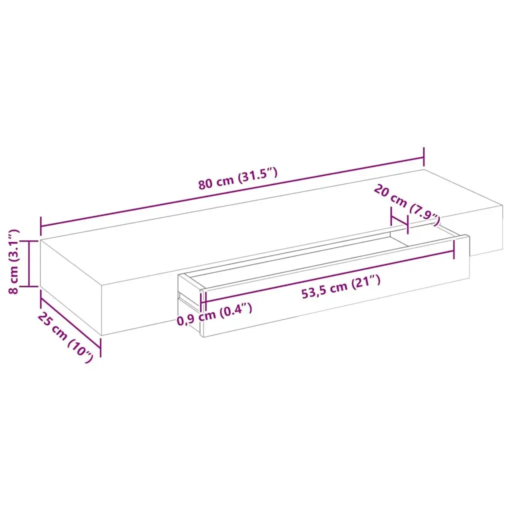 Wall Shelves 80 cm White Floating with Drawers 2 pcs Invisible Mounting System