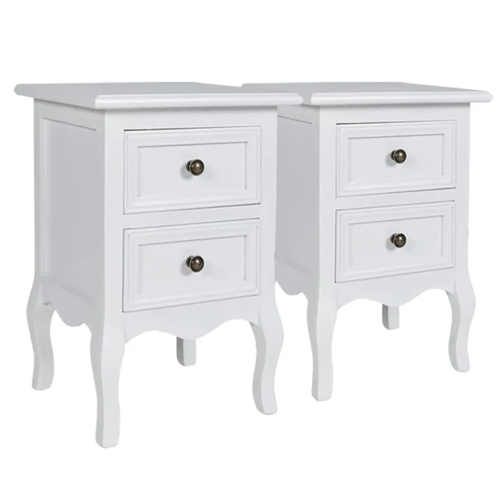 Bedside Tables Set of 4 White Vintage Style with Two Drawers for Bedroom Storage