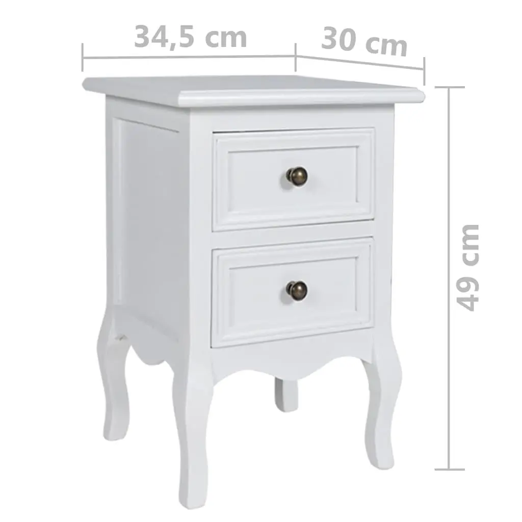 Bedside Tables Set of 4 White Vintage Style with Two Drawers for Bedroom Storage