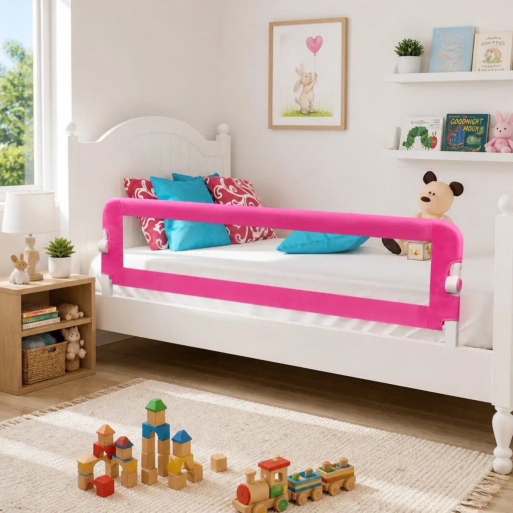 Toddler Safety Bed Rail 150x42 cm Foldable Protective Guard 2 Pieces Pink