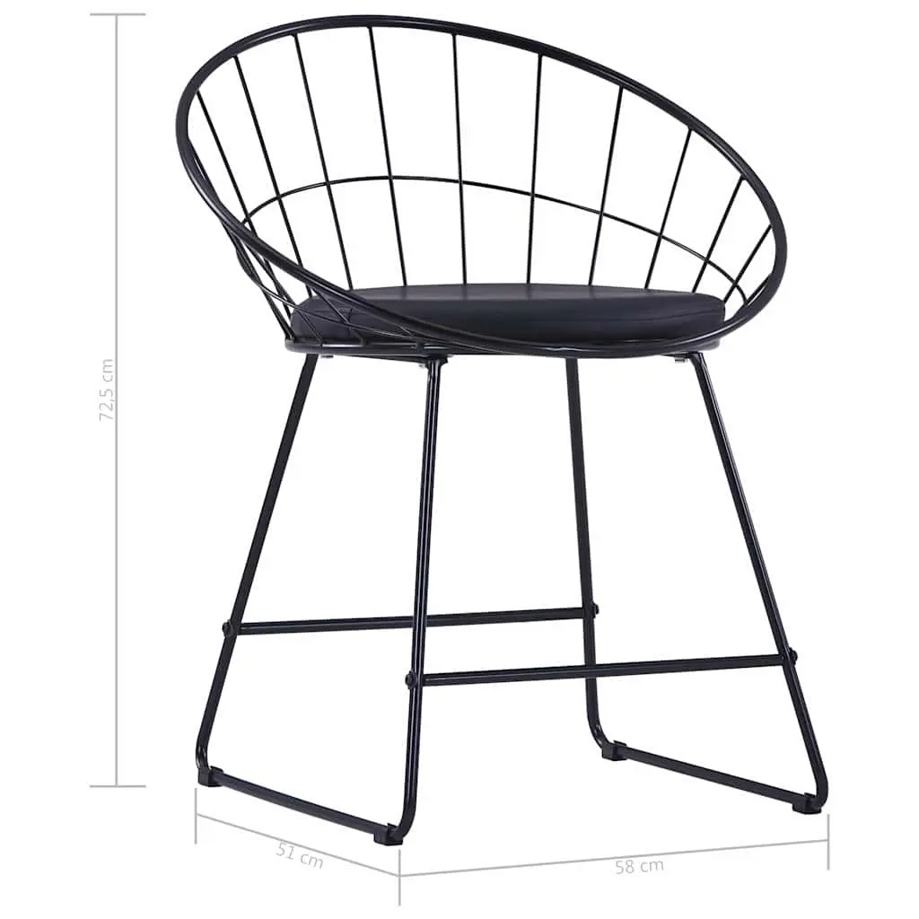 Set of 6 Black Cushioned Faux Leather Dining Chairs with Powder Coated Steel Frame