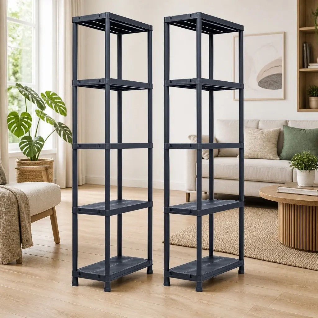 Storage Shelf Racks 2 pcs Black Plastic Shelving Unit Kitchen Bathroom Garage