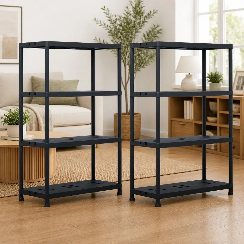 Storage Shelf Racks 2 pcs Black Heavy Duty Industrial Shelving Unit 90x40x138 cm