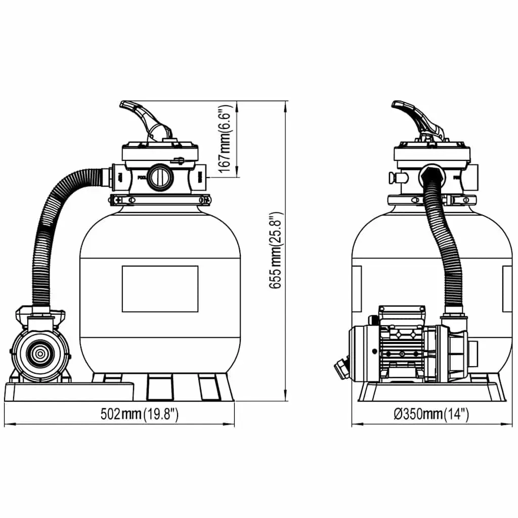 Sand Filter Pool Pump 600W 17000 L/h Durable Corrosion-Proof Filter Tank Set of 2