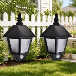 Solar Wall Lamps 2 pcs Motion Sensor Outdoor Garden Patio Fence Lighting Black