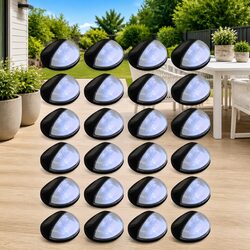 Solar Wall Lamps LED Outdoor Lighting 24 Pieces Black Round Garden Fence Mount