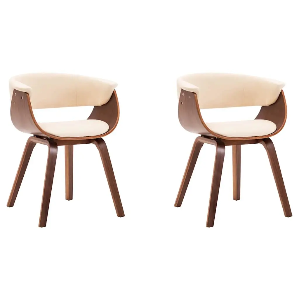 Dining Chairs Set of 2 Cream Faux Leather Upholstered Sturdy Bent Wood Frame
