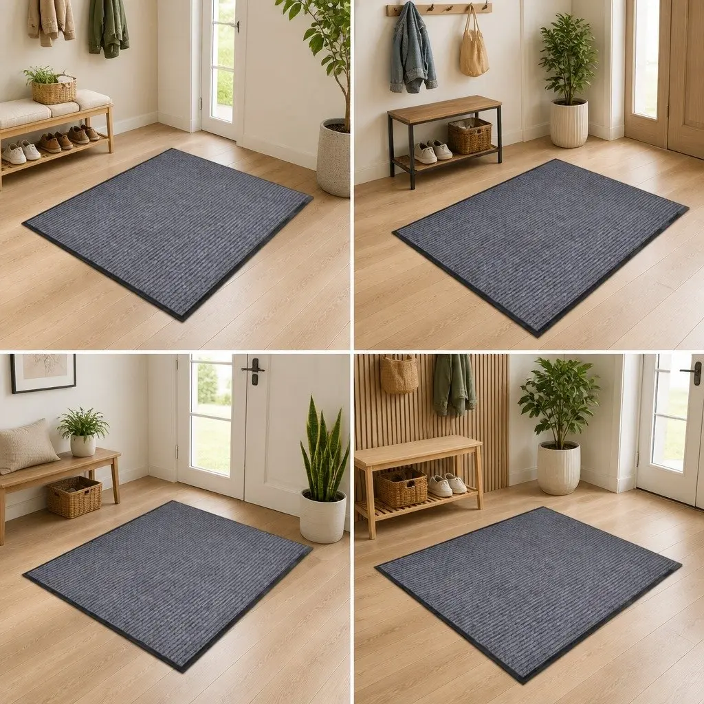 Door Mats 90x60 cm Grey Non-Slip Backing Indoor Outdoor Set 4