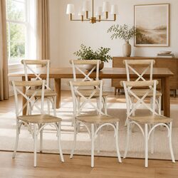 Dining Chairs Set 6 pcs White Kitchen Room Furniture Solid Wood Seating