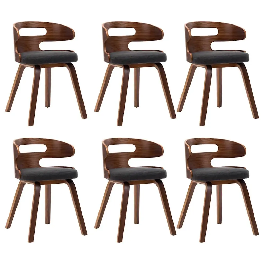 Dining Chairs Set 6 pcs Grey Fabric Upholstered Solid Bent Wood Frame