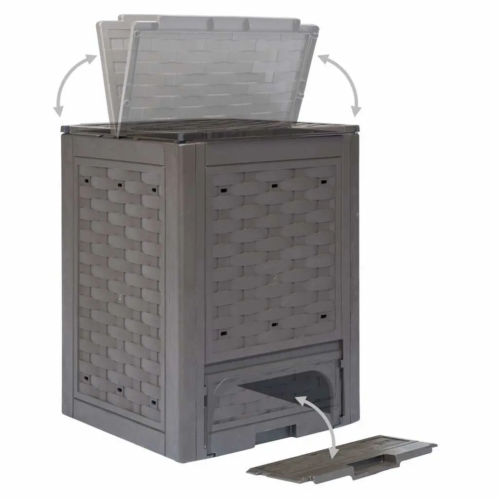 Garden Composters 600L Brown 60x60x83cm Rattan Look with Split Lids for Irrigation and Ventilation