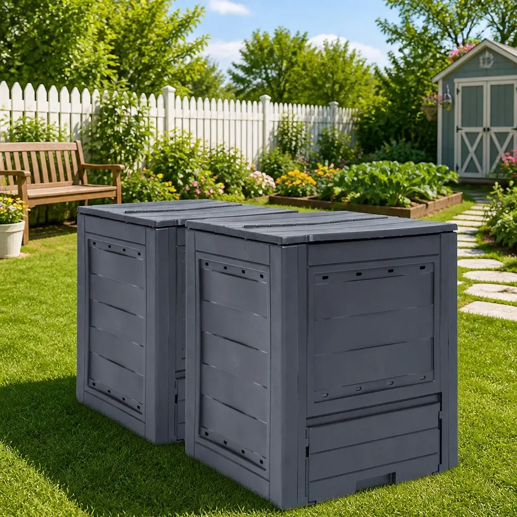 Garden Composters 60x60x73cm Rattan Look Ventilation 2 Pack