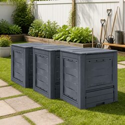 Enhance Your Garden with 3 Grey Rattan-Style Composters