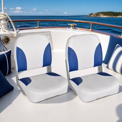 Boat Seats 2 pcs Foldable Backrest Blue White Pillow Watercraft Seating