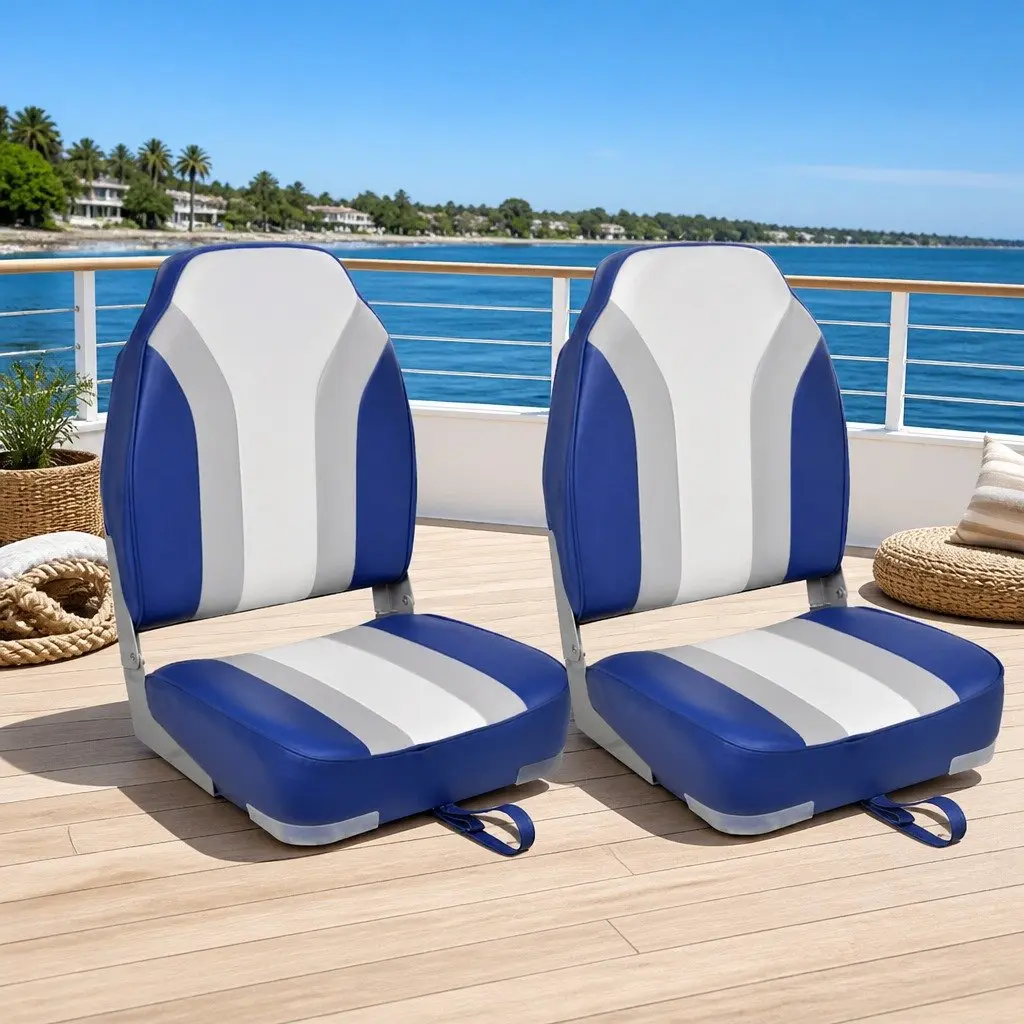 Boat Seats 2 Pack Foldable High Backrest Grey Waterproof Fishing Marine Chair