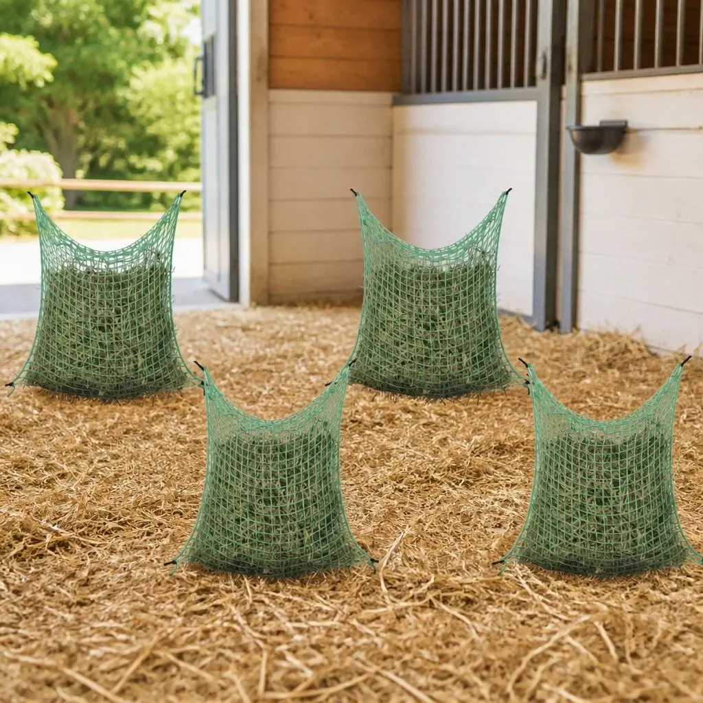 Hay Nets 0.9x1.5 m Green PP Mesh Square Feeder Set 4 Pieces