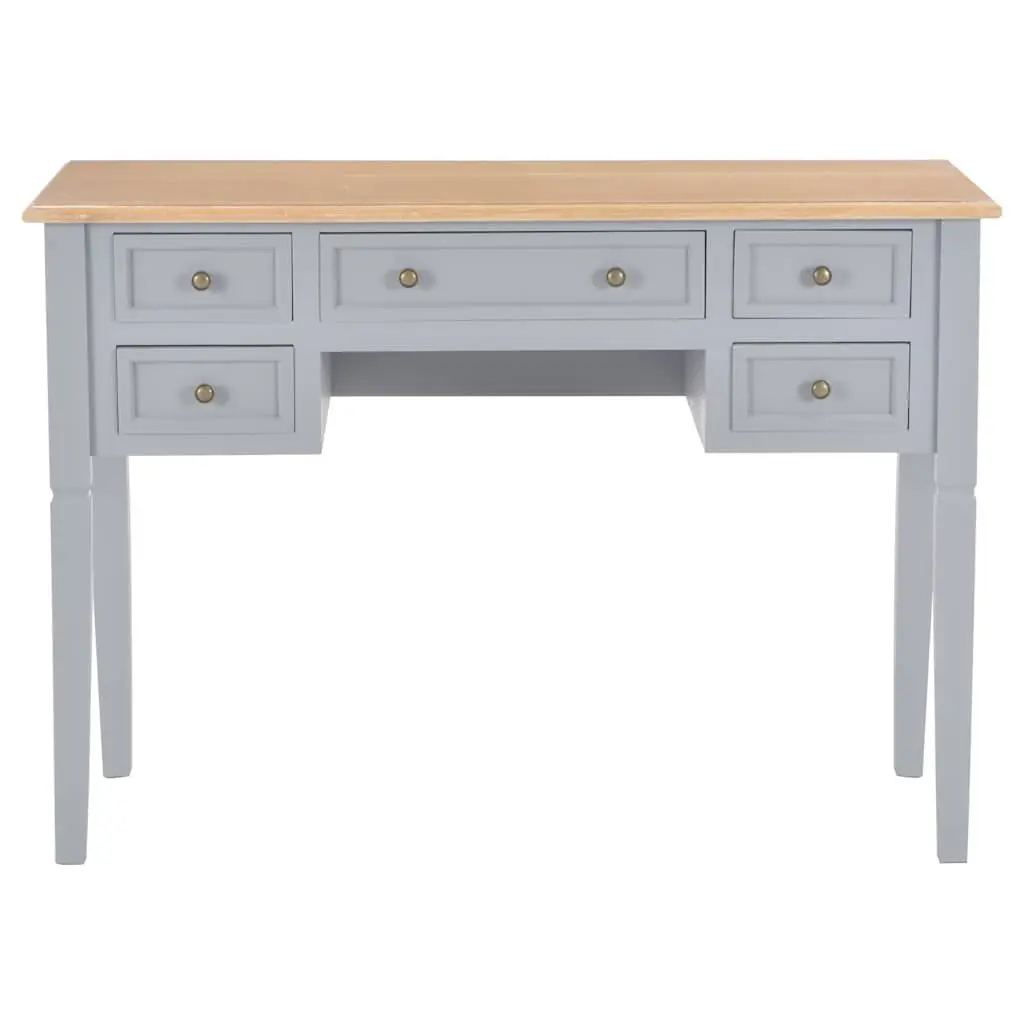 Writing Desk Grey Wood Five Drawers Ample Desktop Surface