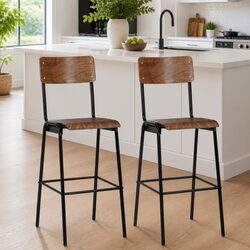 Bar Stools Set 2 Pieces Brown Plywood Seat Kitchen Dining Chair Stackable