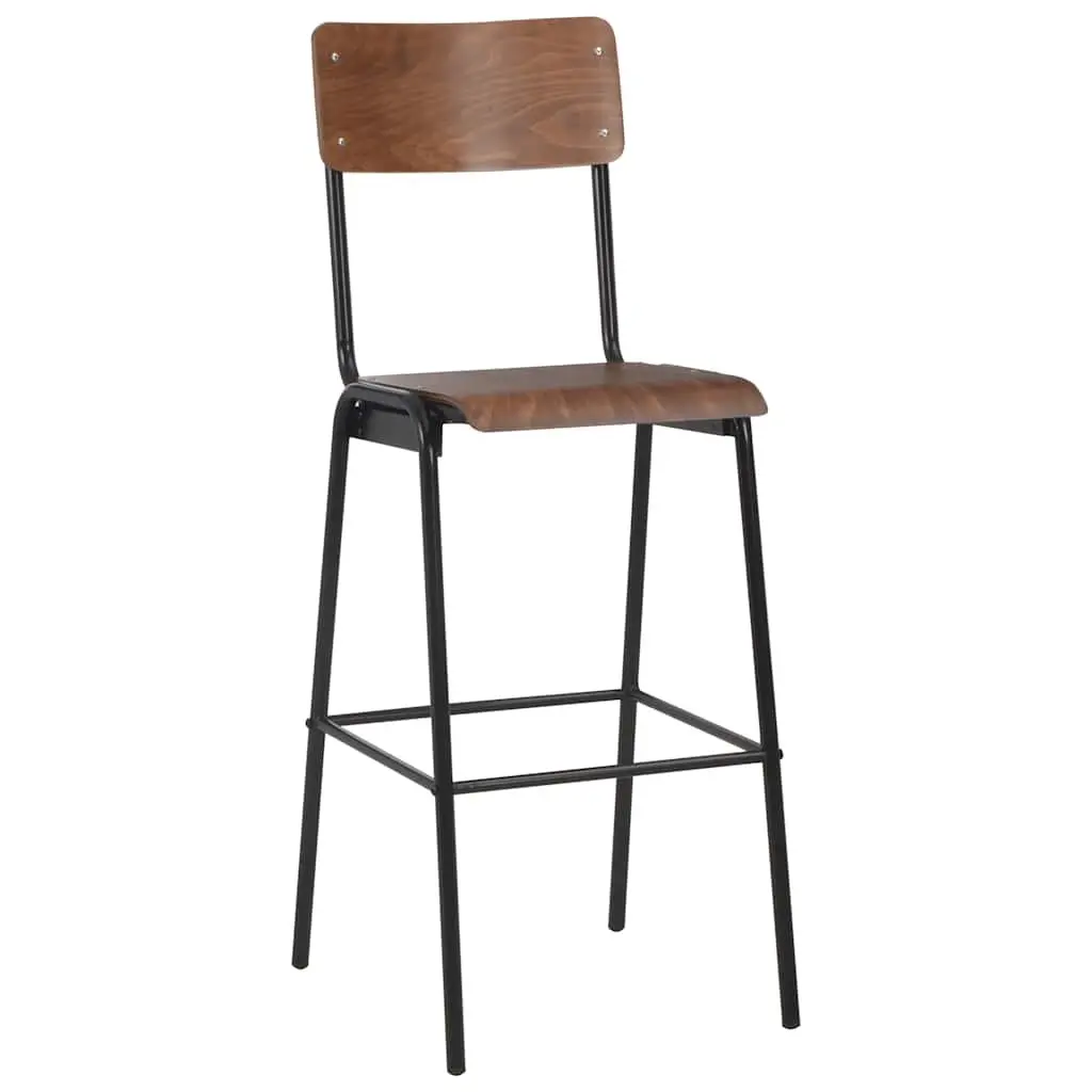 Bar Stools Set 2 Pieces Brown Plywood Seat Stackable Kitchen Dining Chair
