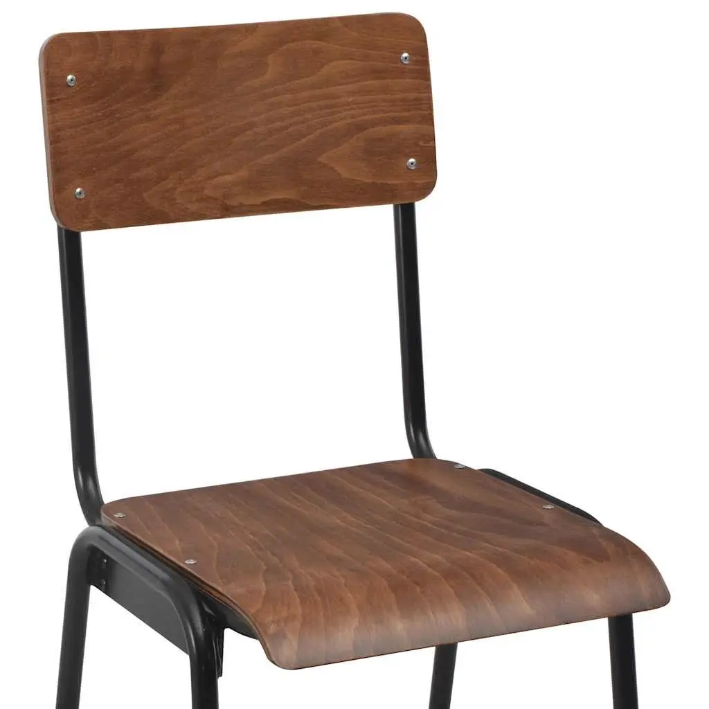 Bar Stools Set 2 Pieces Brown Plywood Seat Stackable Kitchen Dining Chair