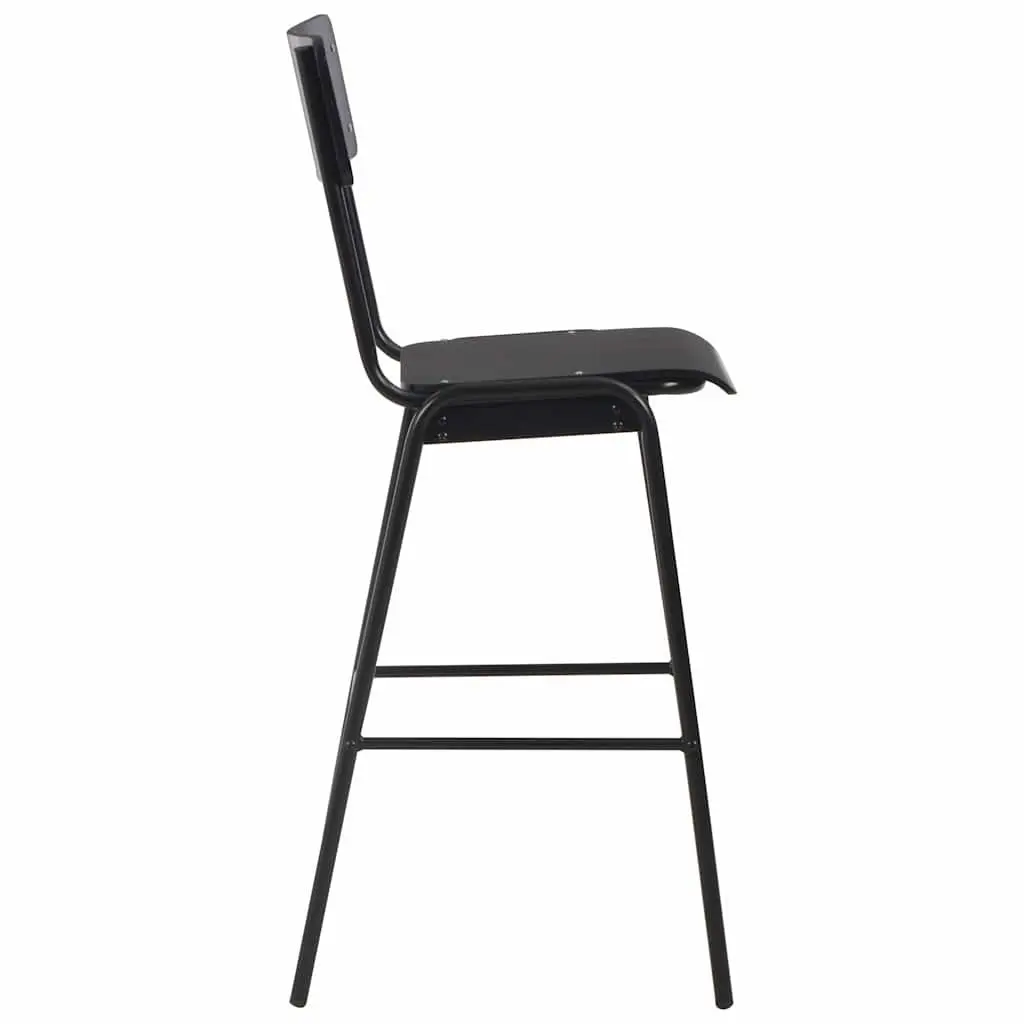 Bar Stools 2 pcs Black Stackable Plywood Kitchen Dining Chairs Steel Legs