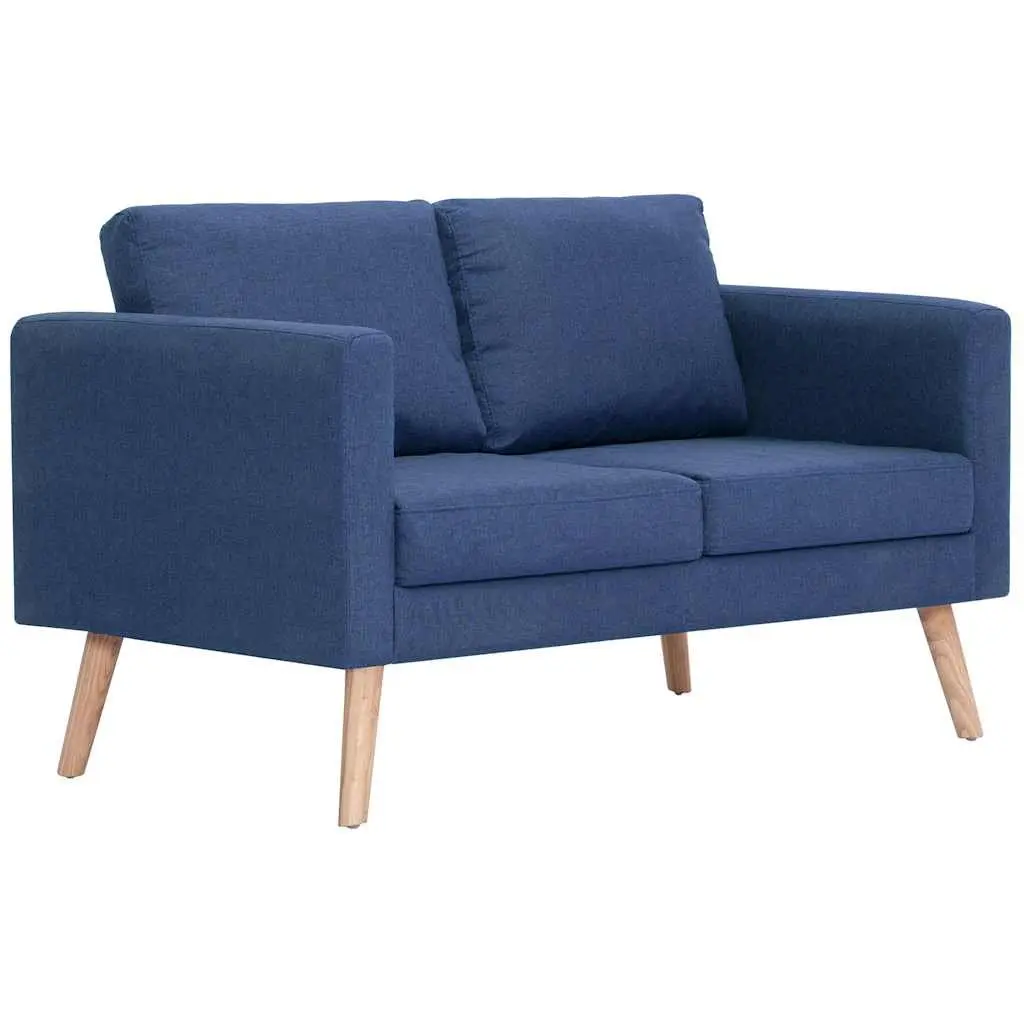 2-Seater Sofa Blue Fabric Couch Wide Seating Area Thickly Padded Cushions Removable Covers