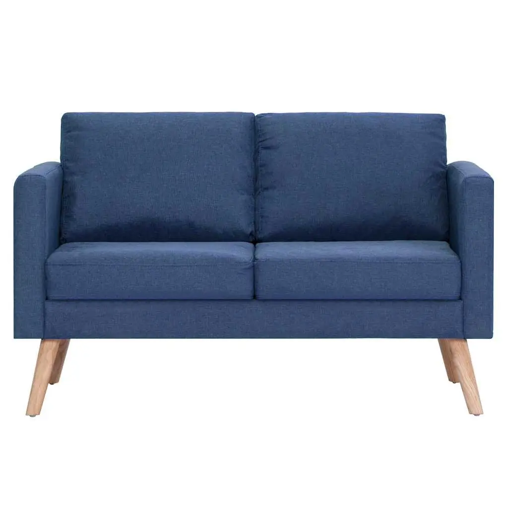 2-Seater Sofa Blue Fabric Couch Wide Seating Area Thickly Padded Cushions Removable Covers