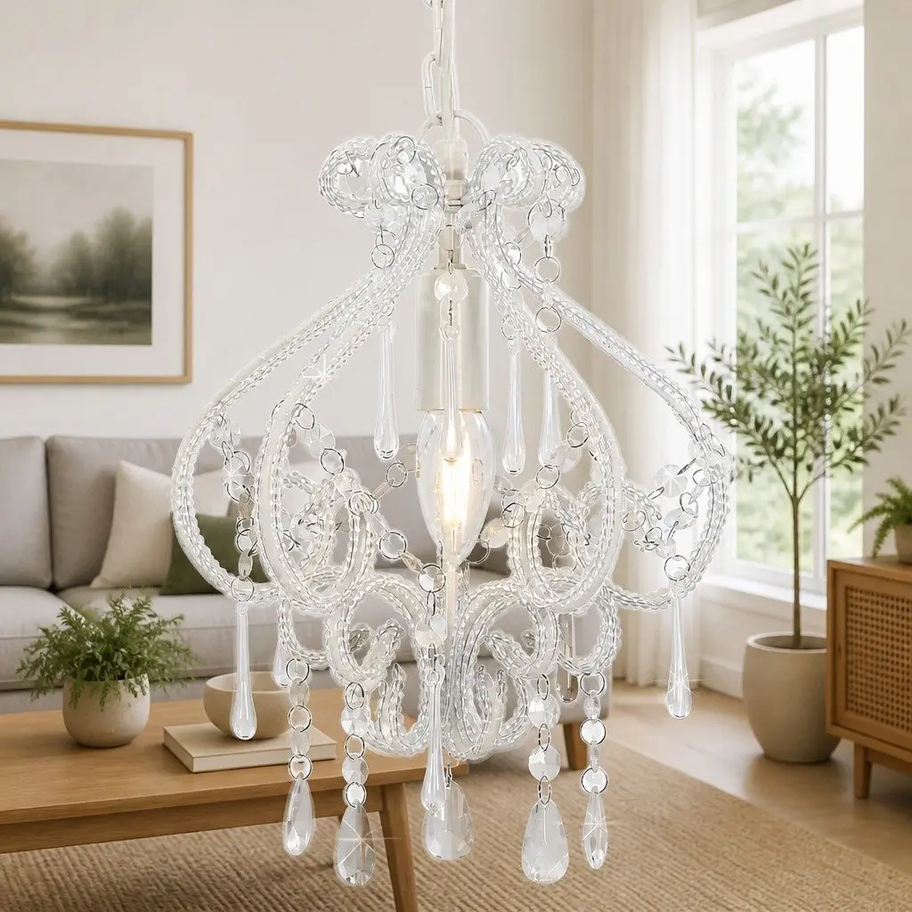 Ceiling Lamp 24 cm Round White Beads E14 Modern Flush Mount Light Fixture