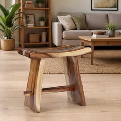 Solid Wood and Polyresin Stool Multicolour Compact Home Decor Side Table Plant