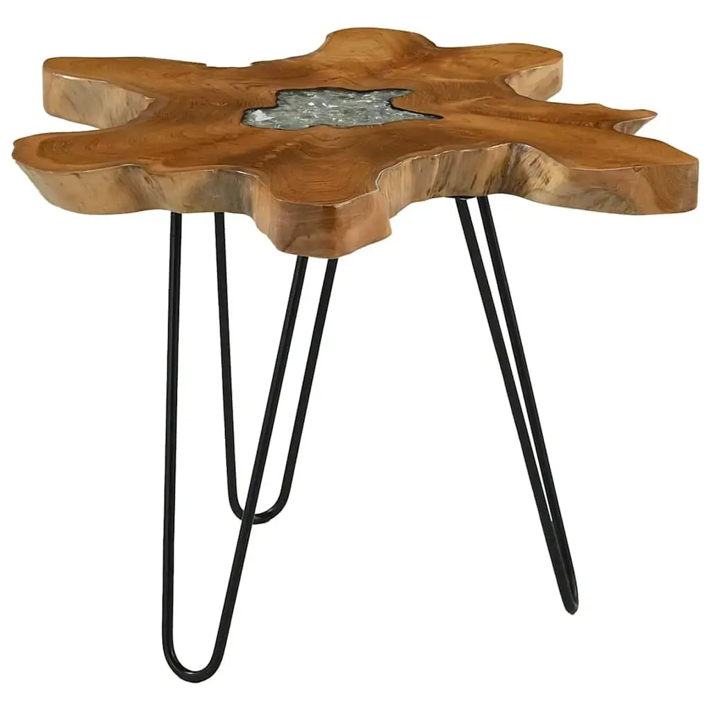 Coffee Table 70x45 cm Solid Teak Wood Polyresin Top Handmade Accent Living Room Furniture