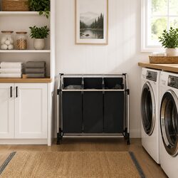 Laundry Sorter 3 Bags Black Steel Frame Wheels Handles Utility Room Organizer