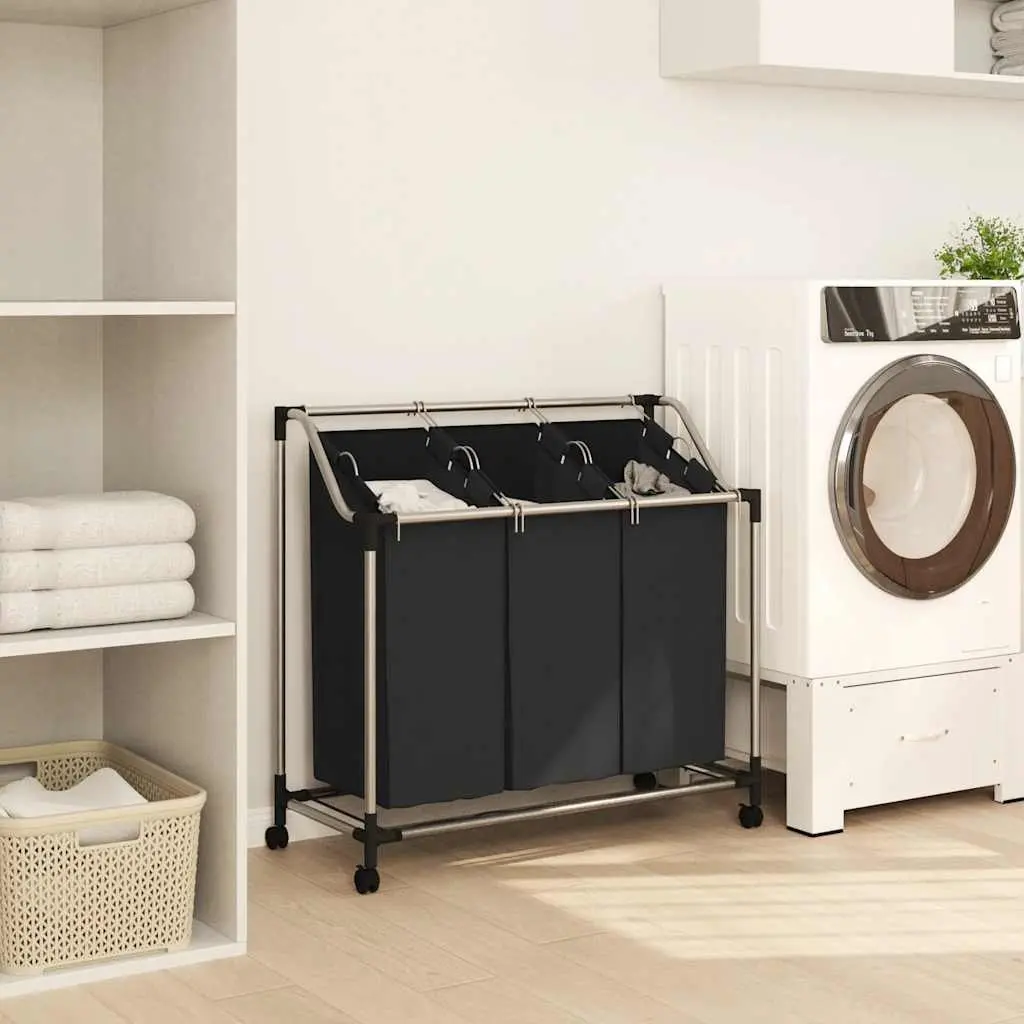Laundry Sorter 3 Bags Black Steel Frame Removable Bags with Wheels and Handles