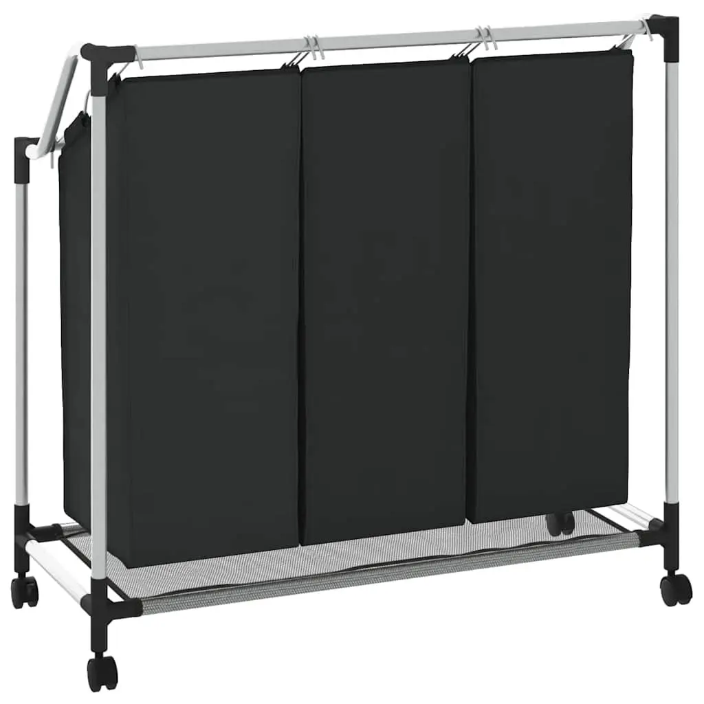 Laundry Sorter 3 Bags Black Steel Frame Removable Bags with Wheels and Handles