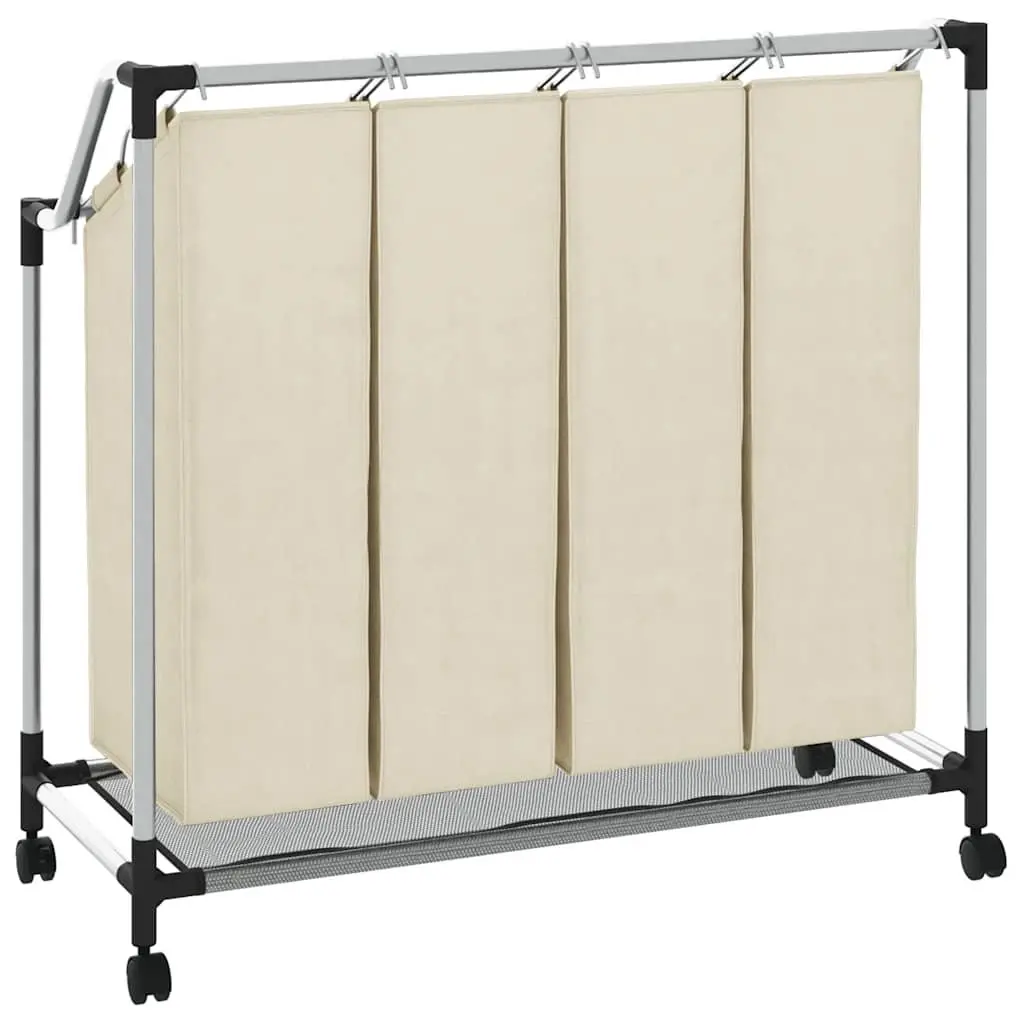 Laundry Sorter 4 Bags Cream Steel Frame Wheels Handles Dirty Clothes Organizer