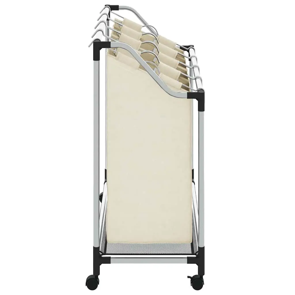 Laundry Sorter 4 Bags Cream Steel Frame Wheels Handles Dirty Clothes Organizer