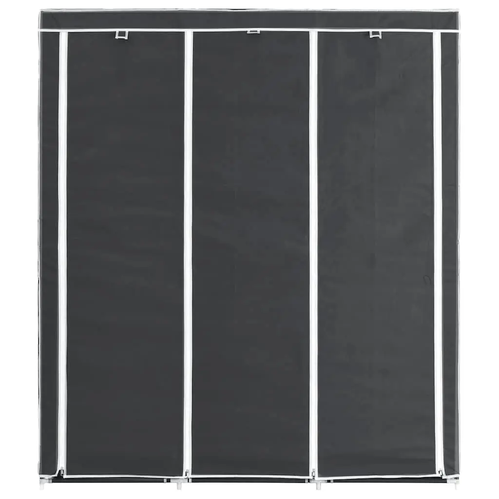 Portable Wardrobe Storage Cabinet Black with Multiple Compartments and Rods