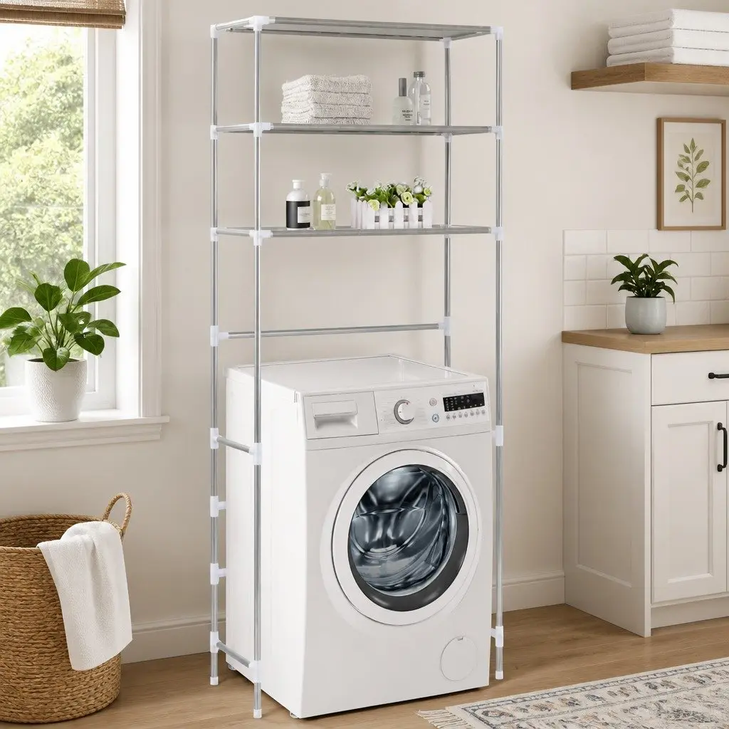 3-Tier Storage Rack Silver Over Laundry Machine Bathroom Organiser 69x28x169cm