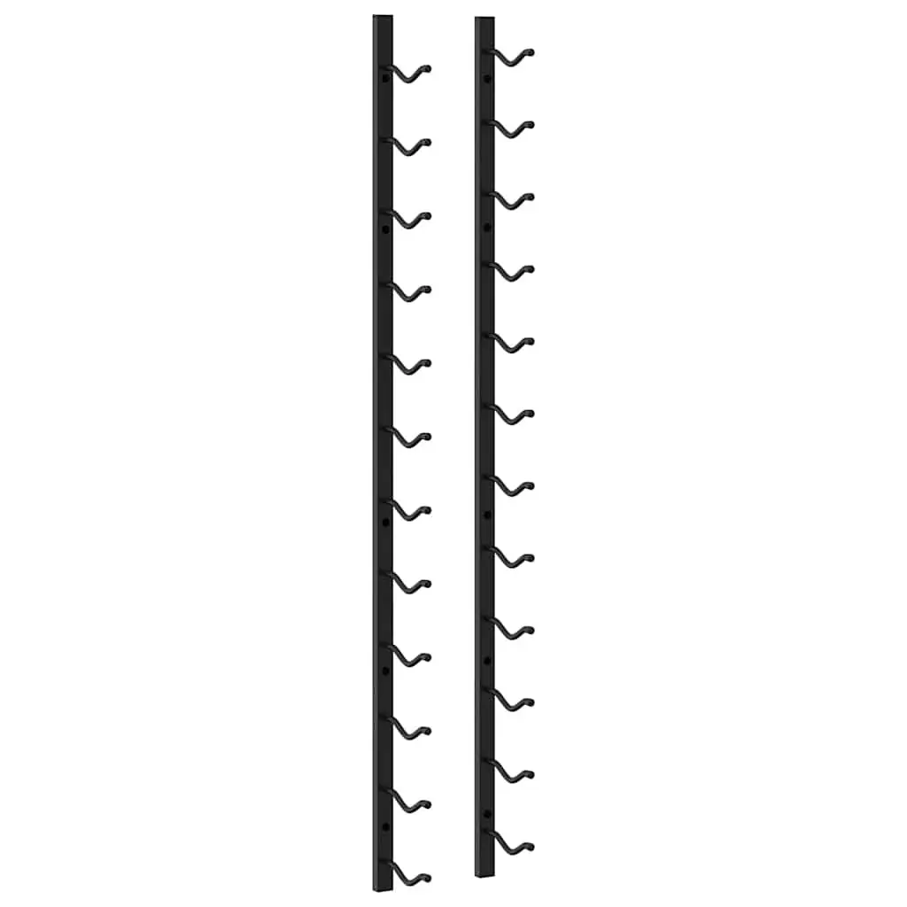 Wall Mounted Wine Rack Set of 2 12 Bottles Black Iron Storage Organiser