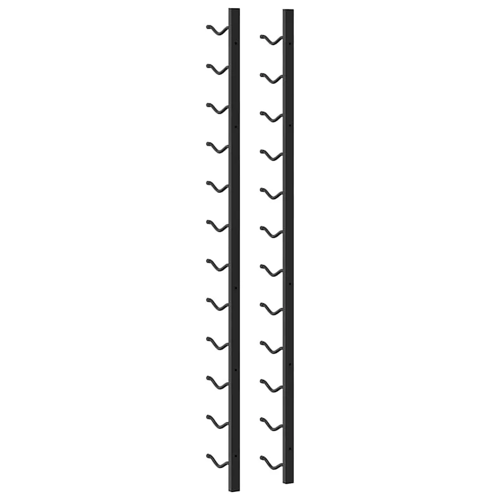Wall Mounted Wine Rack Set of 2 12 Bottles Black Iron Storage Organiser