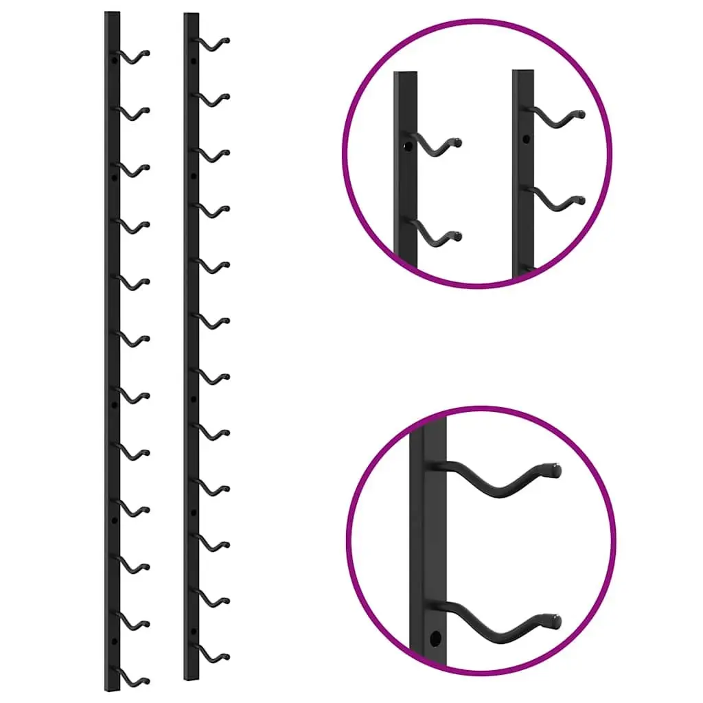 Wall Mounted Wine Rack Set of 2 12 Bottles Black Iron Storage Organiser