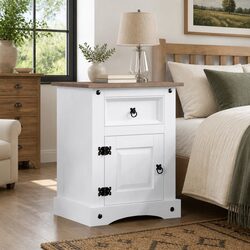 Elegant White Pinewood Bedside Cabinet in Mexican Corona Style