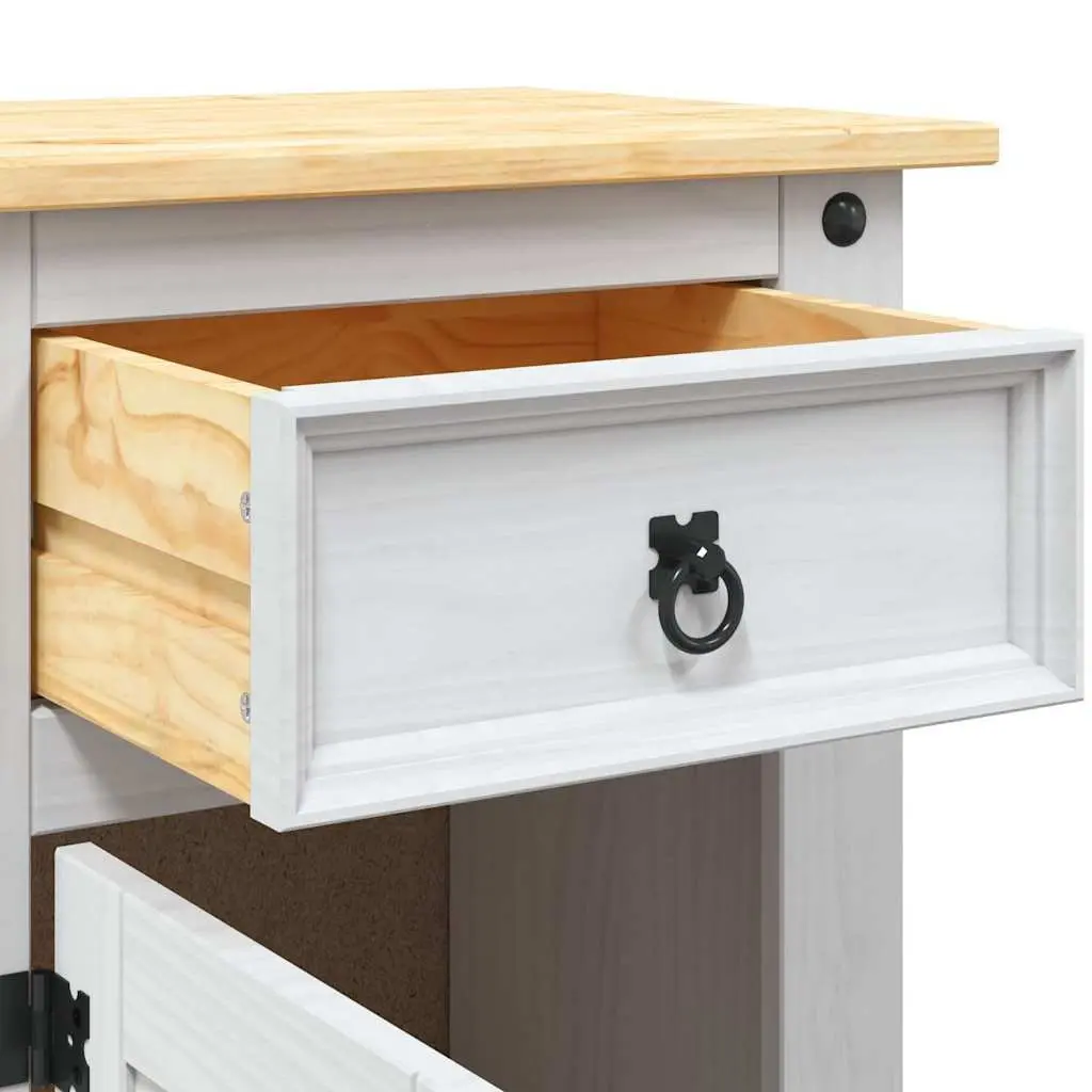 Bedside Cabinet White Solid Pinewood Mexican Corona Style with Drawer
