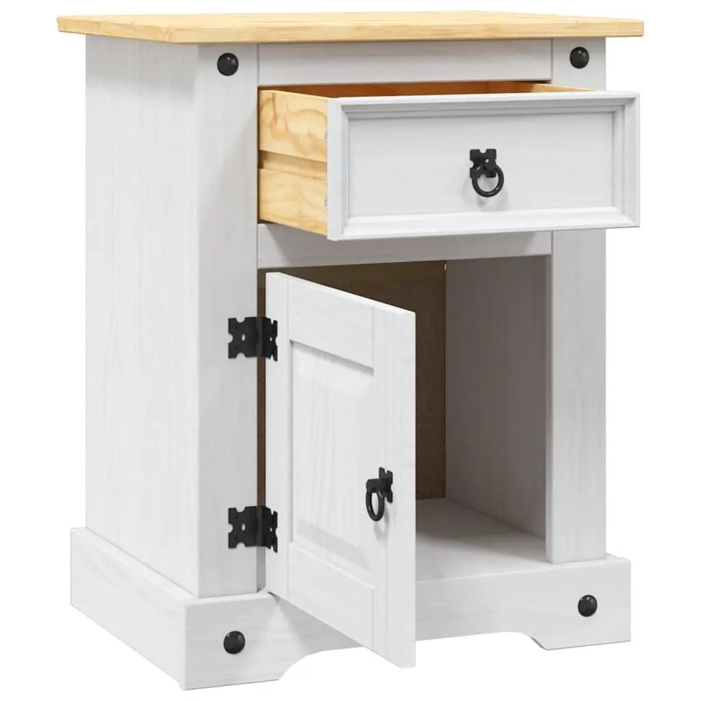 Bedside Cabinet White Solid Pinewood Mexican Corona Style with Drawer