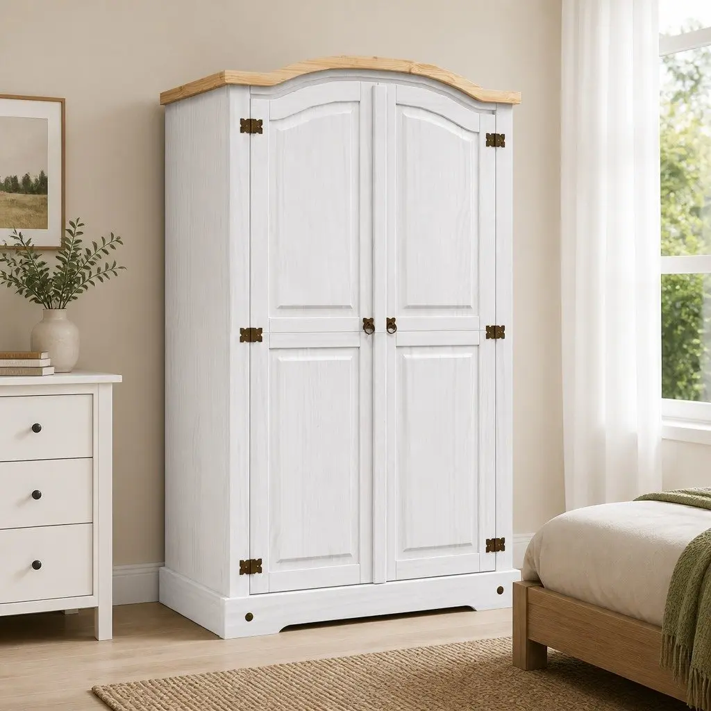 Wooden Wardrobe 2 Doors Storage Cabinet Bedroom Furniture White Cupboard