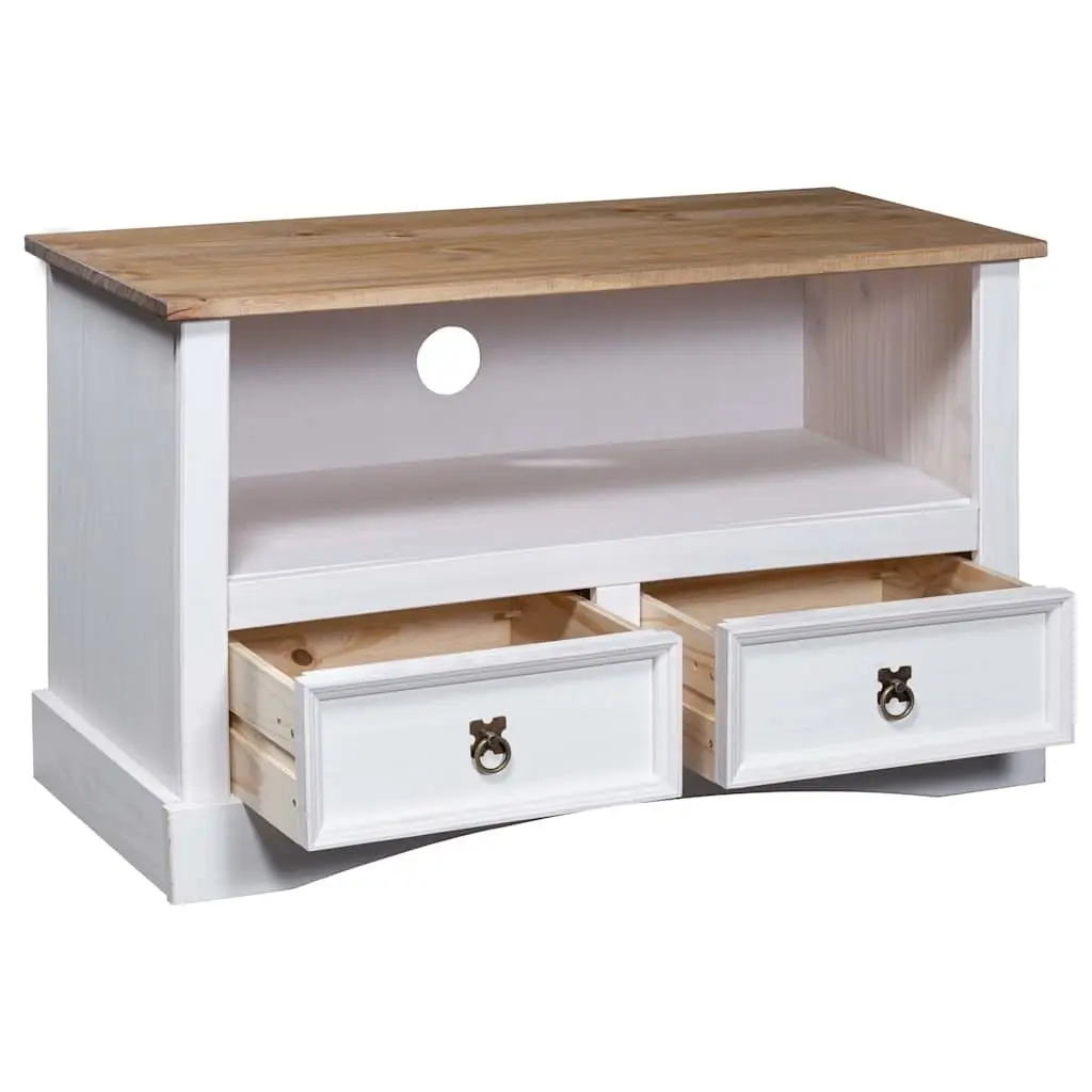 TV Cabinet White 91x43x56cm Wooden Storage Unit with Two Drawers and Open Compartment
