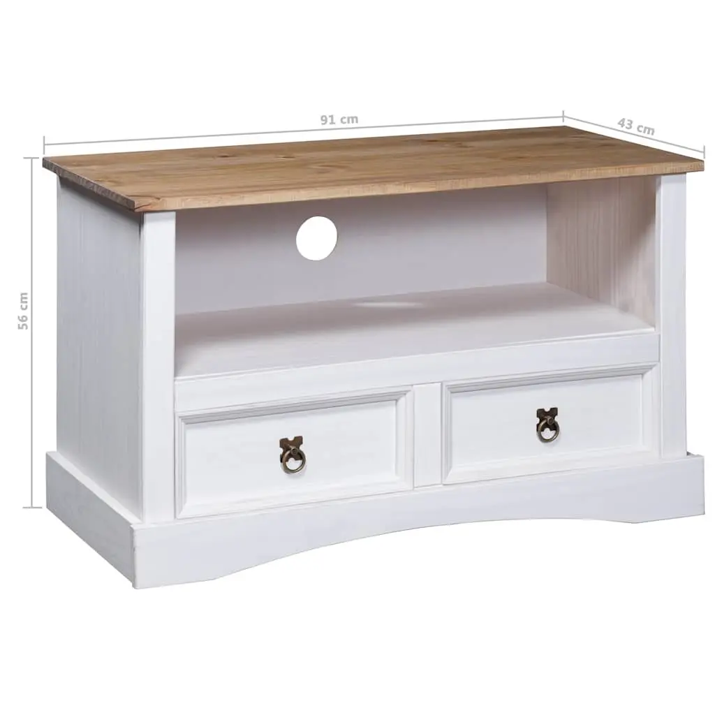 TV Cabinet White 91x43x56cm Wooden Storage Unit with Two Drawers and Open Compartment