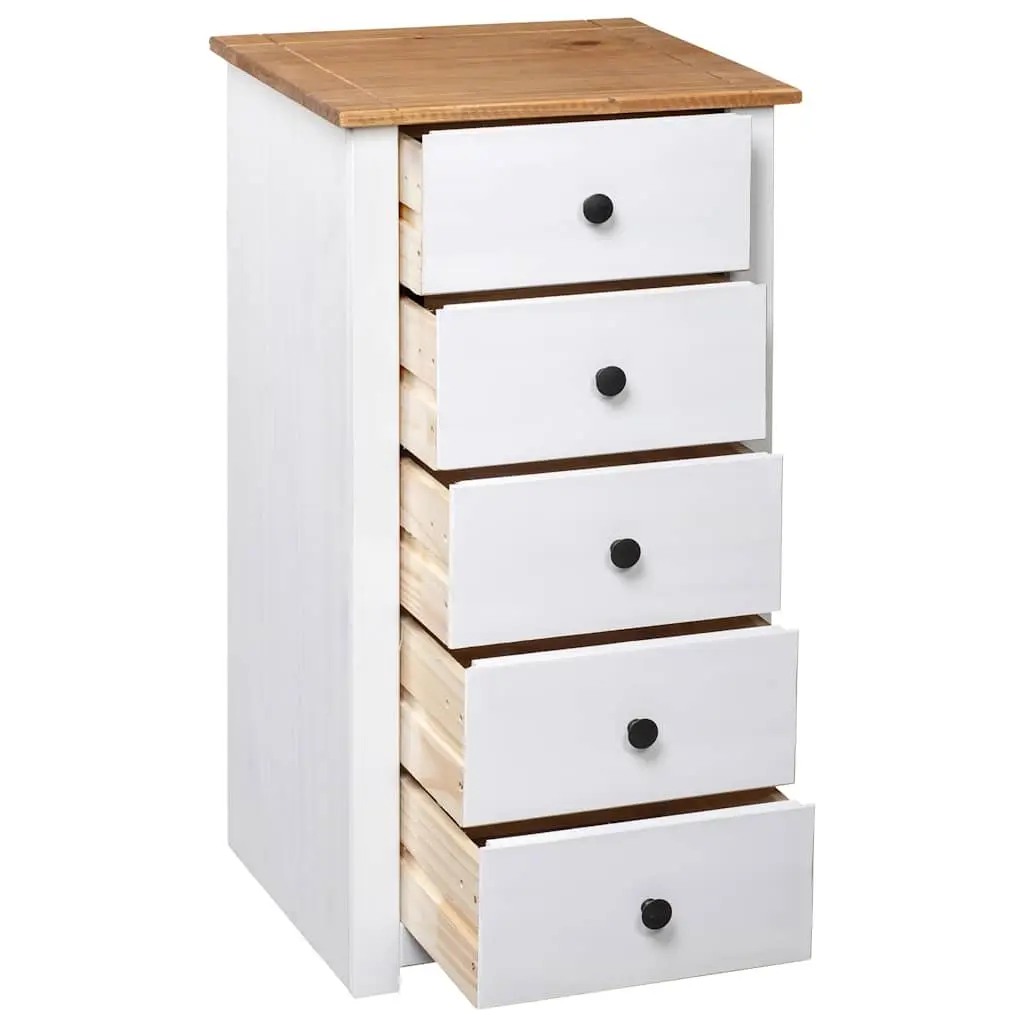White Sideboard Pinewood 5 Drawer Storage Cabinet for Living Room Buffet Display